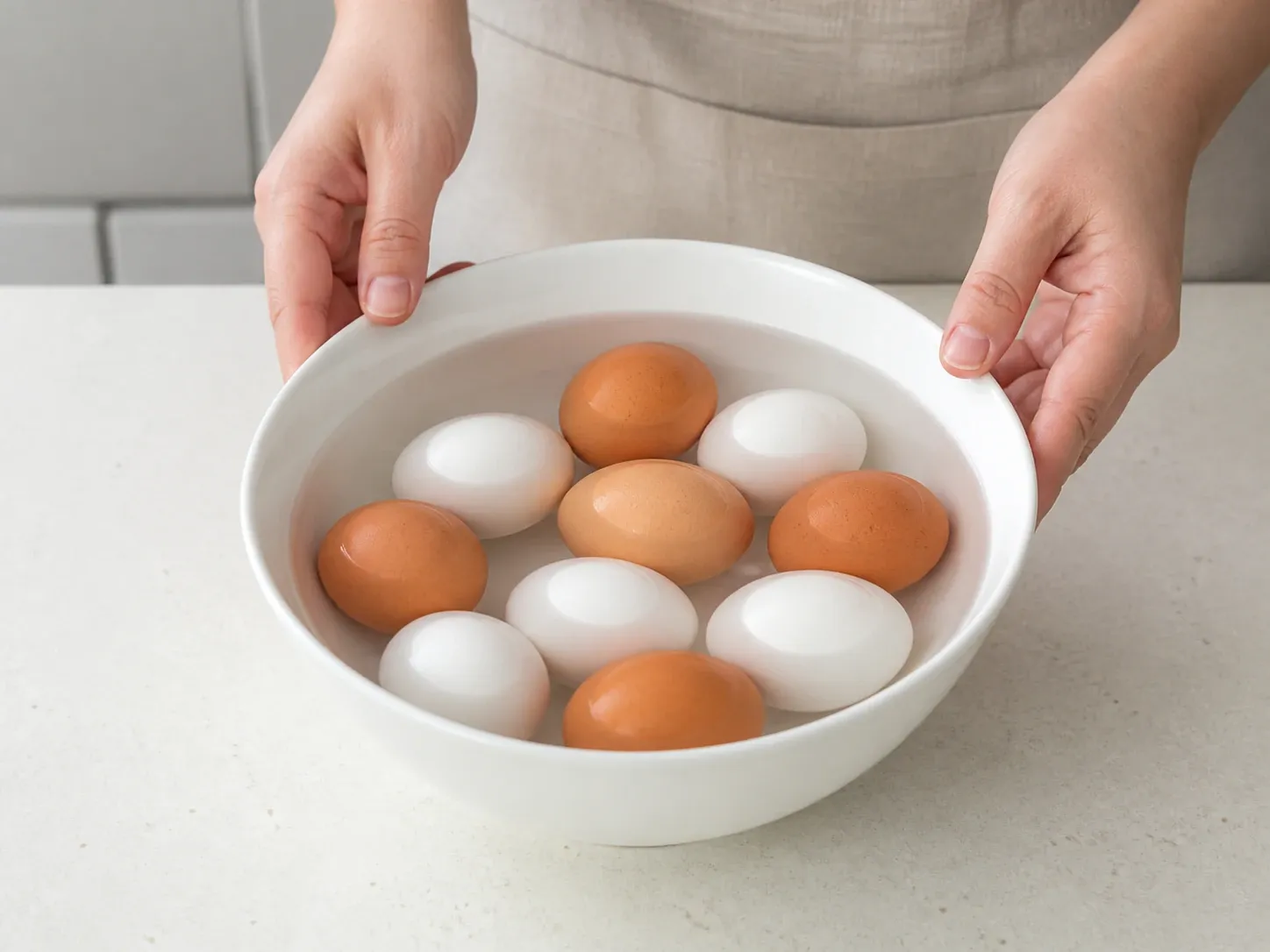 계란 삶은 계란은 껍질째 밀폐용기에 1단계 (확대)