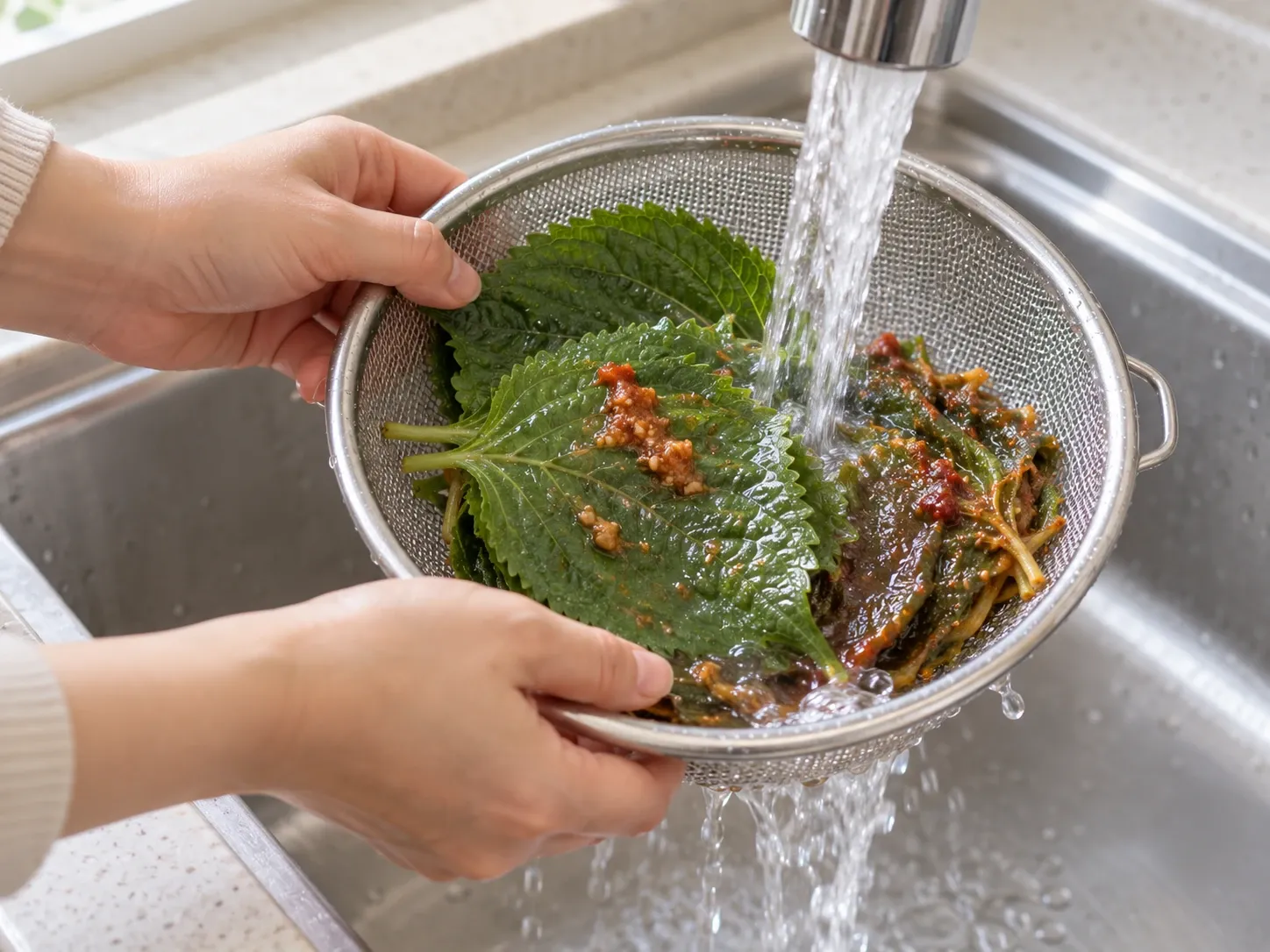 깻잎 먹고 남은 깻잎 잎·꼭지 2단계