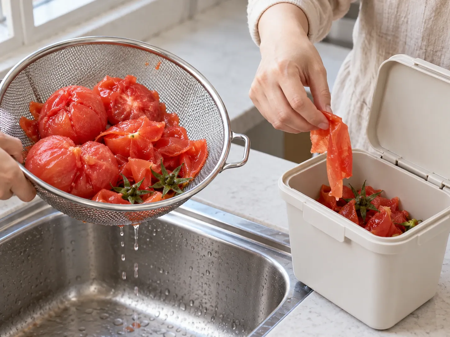 토마토 토마토 과육·껍질·꼭지 2단계