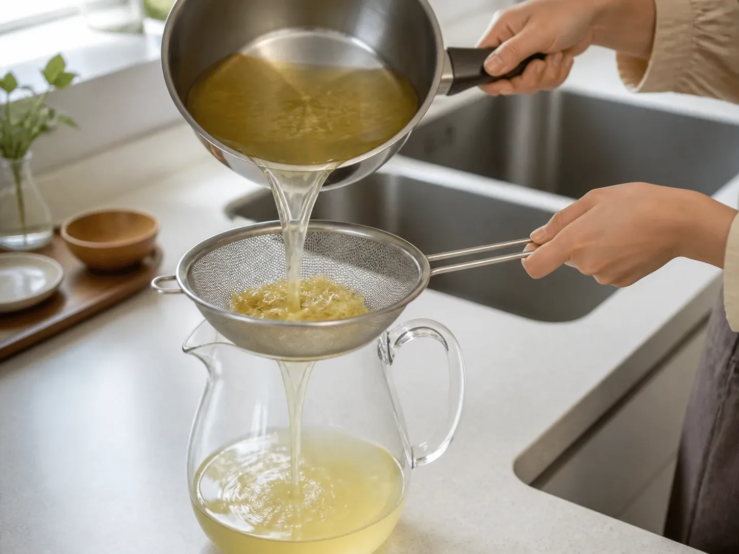 옥수수 옥수수 삶은 물 차로 마시기 1단계