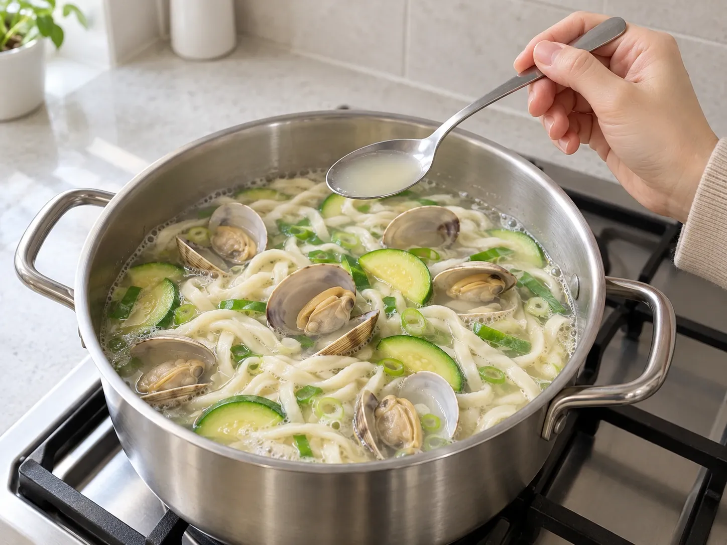 바지락 바지락 칼국수, 언제 넣어야 할까 4단계