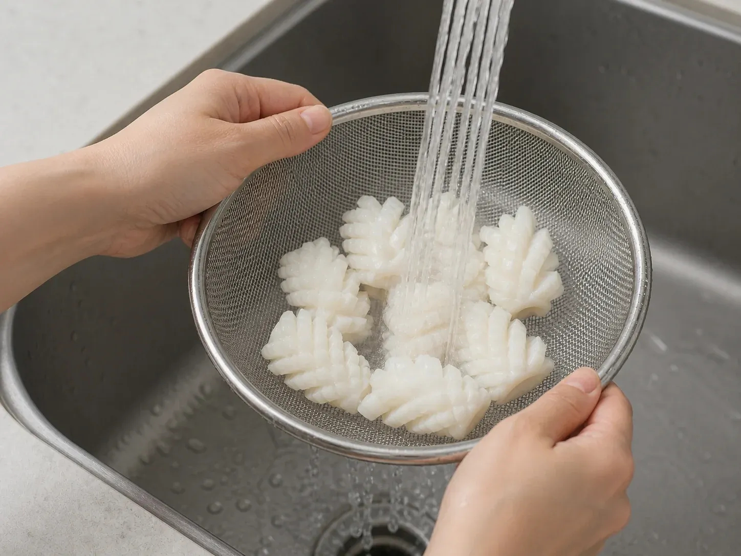 오징어 칼집 내고 안 질기게 데치기 4단계