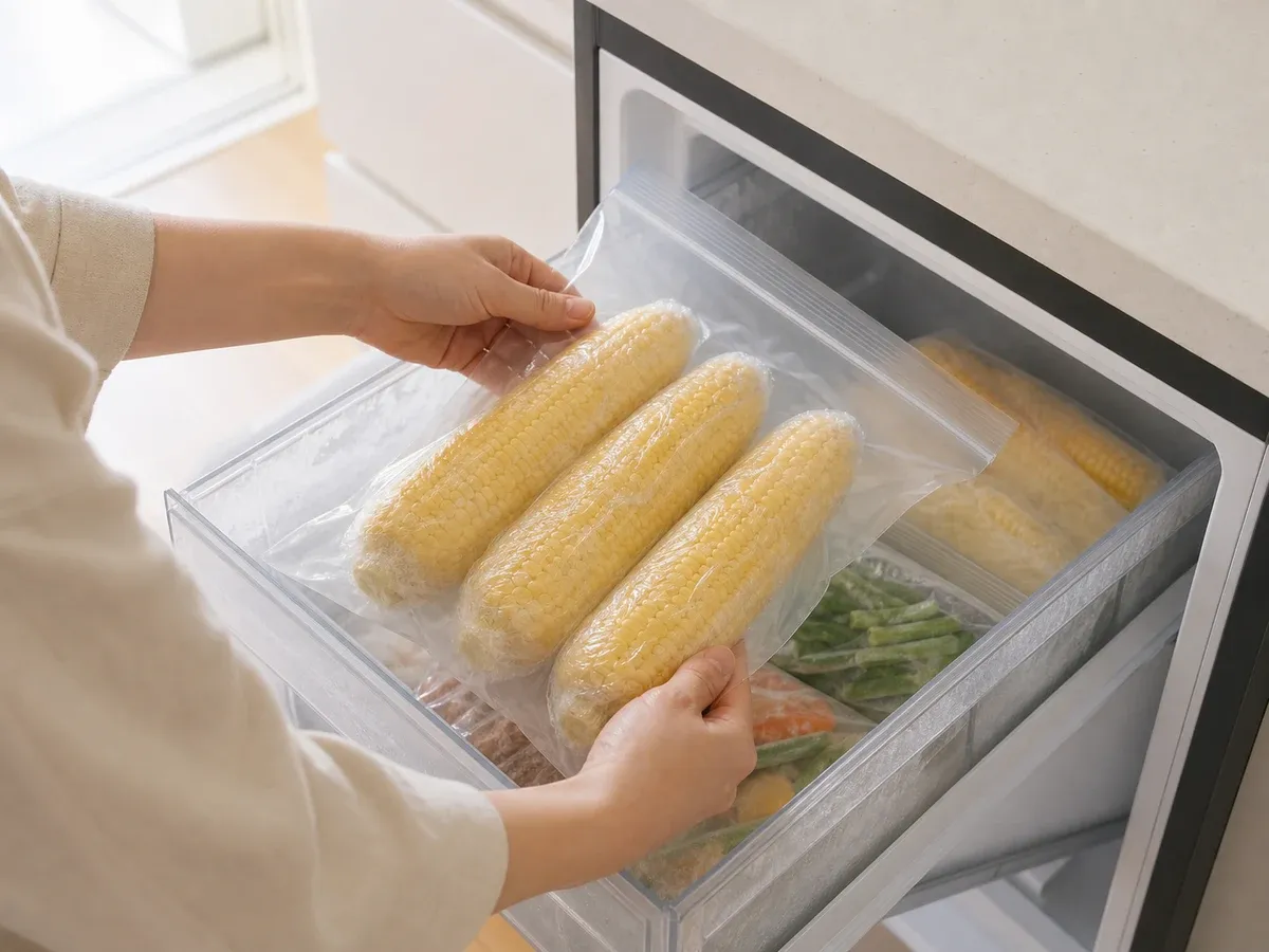 옥수수 쪄서 식힌 뒤 냉동 보관 3단계
