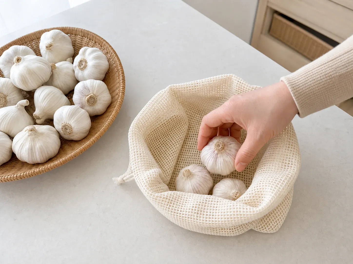 마늘 통마늘, 망에 담아 실온 보관 2단계